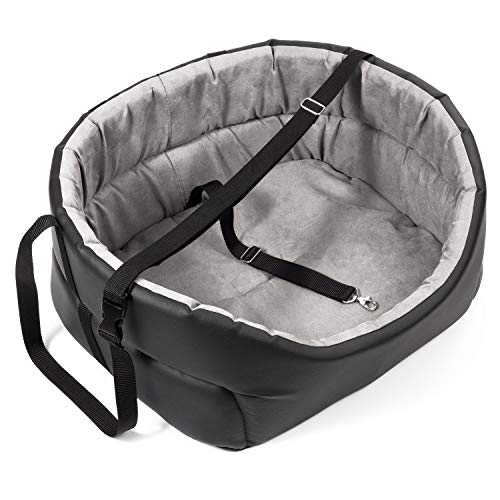 Hundesitz Auto Universal für Alle Autos Waschbar Abriebfest, für Haustier, für Vordersitz/Beifahrersitz/Rückbank, Hundebett Hundetasche, Schwarz/Grau (Wildlederimitat) / Größe: L: 56 x 48 x 22 cm