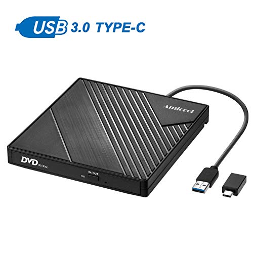 Externes CD DVD Laufwerk,Amicool USB 3.0 Type-C Superspeed Tragbar CD DVD Laufwerke Portable DVD CD Brenner Slim extern Laufwerk mit Berührungssensor für Laptop/Notebook/MacBook/Desktop