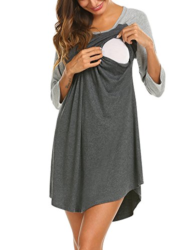 UNibelle Umstandsnachthemd Stillnachthemd 3/4 Ärmel Nachthemden für Schwangere und Stillzeit S-XXL