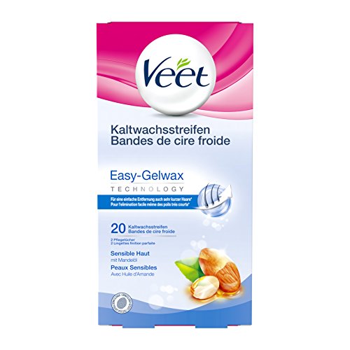 Veet Kaltwachsstreifen Easy-Gelwax Technology Beine & Körper für sensible Haut, 20 Stück