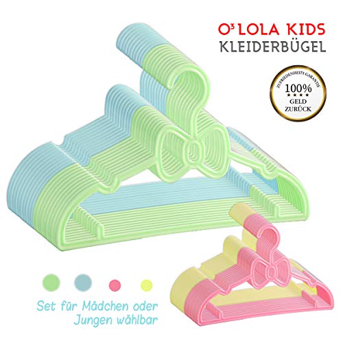 O³ Kinderkleiderbügel 20 Stück // Für Mädchen oder Jungen wählbar // Kunststoff Kleiderbügel 27cm lang für Kinder und Babys // kleine Kinderbügel für Babykleidung // Clothes hangers (Junge)