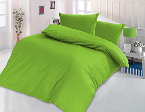 Style Heim 2 TLG. Bettwäsche, Renforcé-Baumwolle, Einfarbig Uni Reißverschuss, 135x200, Grün