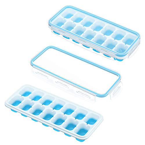 IKICH Eiswürfelform Silikon Eiswürfelbehälter mit Deckel Klickverschluss mit Silikondichtung Luftdicht & Wasserdicht LFGB FDA BPA Frei Ice Cube Tray Stapelbar Eiswürfelschalen Eiswürfel Babynahrung