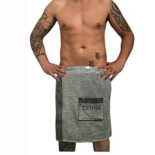 JEMIDI Sauna Frottee Kilt Sarong M-XXL Damen oder Herren Anthrazit Grau mit Stickerei 100% Baumwolle Saunakilt Saunasarong Saunatuch (Damen)