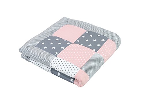 ULLENBOOM  Baby Krabbeldecke Rosa Grau (120x120 cm Baby Kuscheldecke, ideal als Laufgittereinlage, Spieldecke, Motiv: Punkte, Sterne, Patchwork)