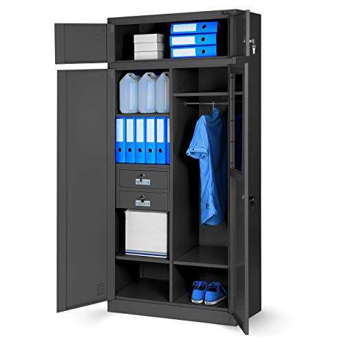 Mehrzweckschrank C117 Aktenschrank Büroschrank Metallschrank Spind Lagerschrank Geheimfach Flügeltüren Schubladen Pulverbeschichtet Stahlblech Abschließbar 200 cm x 90 cm x 50 cm (anthrazit/anthrazit)