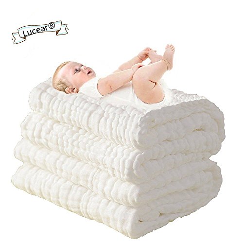 Aoming Baby Badetuch/Decke 105 X 105cm, 100% Muslin Cotton(weiß)