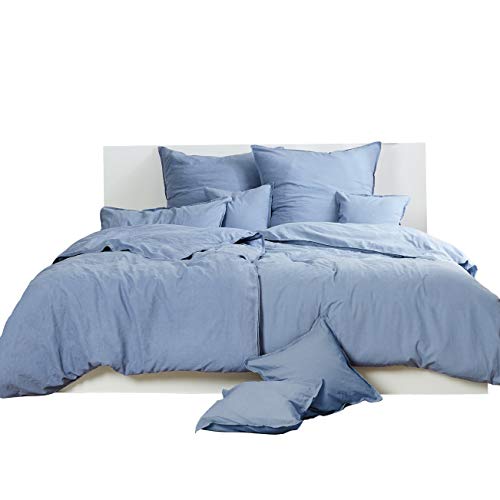 Bettwäsche Renforce Stone Washed 135x200 - blau Baumwolle Leinen-Optik