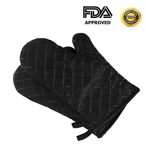Premium Anti-Rutsch Ofenhandschuhe (2er Set) bis zu 240 °C - Silikon Extrem Hitzebeständige Grillhandschuhe BBQ Handschuhe - Backofen Handschuhe, zum Kochen, Backen, Barbecue Isolation Pads, Schwarz