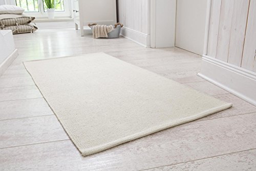 Handwebteppich Milo, Läufer aus 100% Baumwolle, pflegeleicht & waschbar, einfarbig, Farbe:Creme, Größe:60x120cm