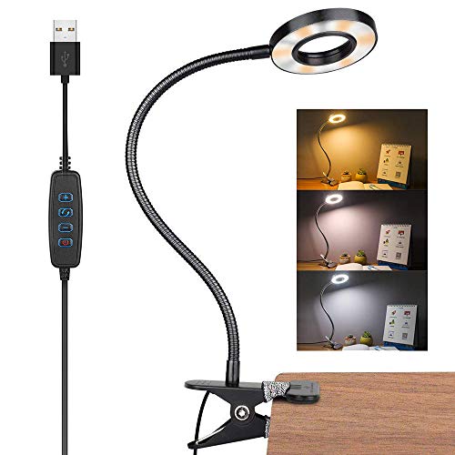 vitutech Leselampe Bett Klemme, LED-Leselampe 3-Stufen Farbtemperatur, 10 Helligkeit dimmbare Klemmleuchte für Bettkopfteil Buch Klemmleuchte 360 ° Flexibler Schwanenhals Clip Tischlampe, Schwarz