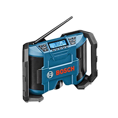 Bosch Professional GML 12 V-LI Akku-Baustellenradio (für 10,8 V/12 V Akkubetrieb, Aux-In (3,5 mm), ohne Akku, Netz-Adapter, Karton) schwarz/blau, 0601429200