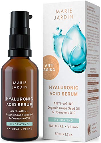 Hyaluron Serum mit Q10 und Vitamin C hochdosiert, 50 ml, bewiesener Anti Aging Effekt, Milderung von Falten und Augenringen, Basis für Make up - zertifizierte BIO Naturkosmetik von Marie Jardin