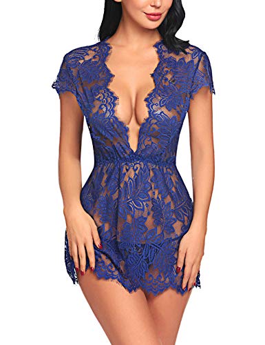 ADOME Reizwäsche Dessous-Sets Lingerie Damen Sexy V-Ausschnitt Nachthemd Spitze Negligee Unterwäsche Set Erotik Sleepwear Kleid