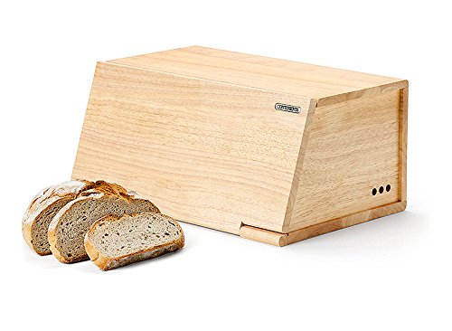 Continenta Brotkasten aus Gummibaumholz, Frontdeckel als Schneidebrett nutzbar, Größe: 40 x 26 x 18,5 cm (ohne Messer)