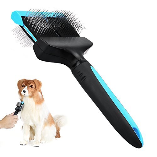 Petacc Hundebürste Langhaar Doppelseitige Hundesalonbürste Flexibler Hundebürste mit Rutschfestem Griff und Abgerundeten Gespitzten Stiften für Langhaarige Haustiere