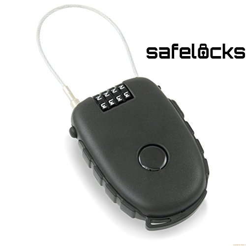 SAFELOCKS PREMIUM Kabelschloss, Zahlenschloss mit Seil und 4-stelligem Zahlencode, ideal für Fahrrad, Ski, Snowboard, Kinderwagen, Reise, Koffer und Gepäck, 90 cm langes Kabel, aufrollbar (Schwarz)