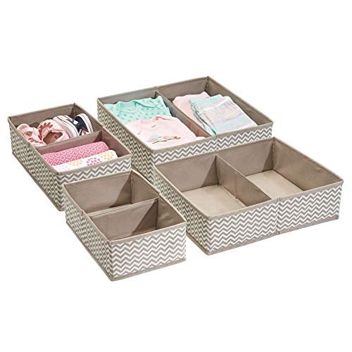 mDesign Baby Organizer im 4er-Pack - tolles Set mit zahlreichen Fächern für Windeln, Feuchttücher etc. - ideale Aufbewahrungsbox zur Spielzeug Aufbewahrung - Taupe/Natur