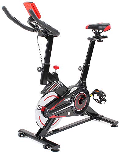 Miweba Sports Indoor Cycling MS100 Fitnessbike - 10 Kg Schwungmasse - Stufenfreie Widerstandsverstellung - Pulsmessung (Schwarz)