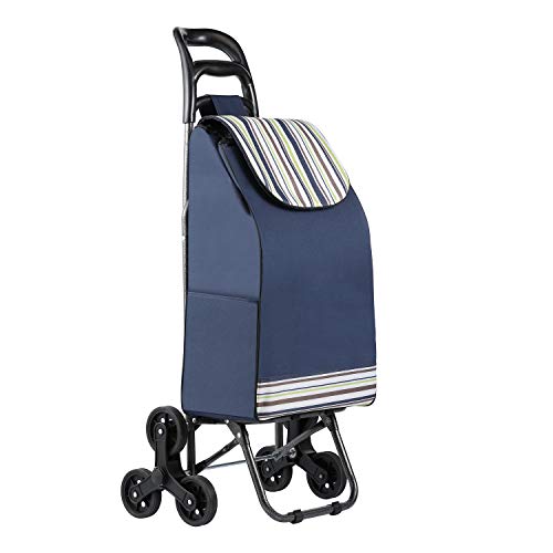 mfavour Einkaufswagen Tri-falt Einkaufstrolley Treppensteiger Einkaufsroller mit 6 Rädern 38 L Kapazität 30KG Tragfähigkeit Faltbare Wasserdicht blau