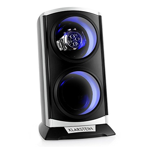 Klarstein St.Gallen Premium Uhrenbeweger vertikale Uhrenbox (für 2 Uhren, LED Beleuchtung, flüsterleise, 4 Rotationsprogramme, 3 Drehmodi) schwarz-blau