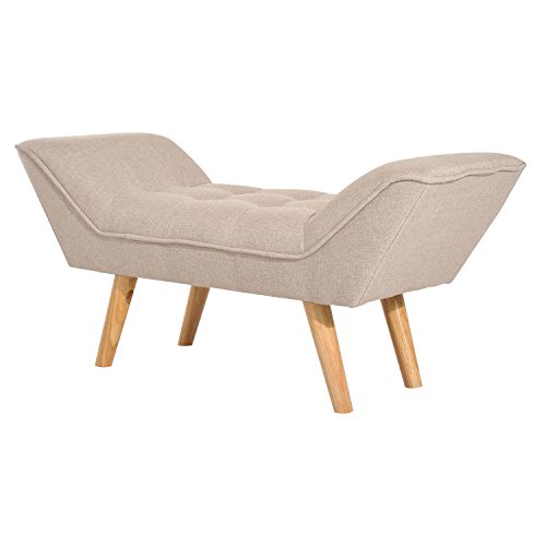 Homcom Polsterbank Sitzbank Sitztruhe Sitzhocker, Leinen+Holz, Beige, 117x46x55cm