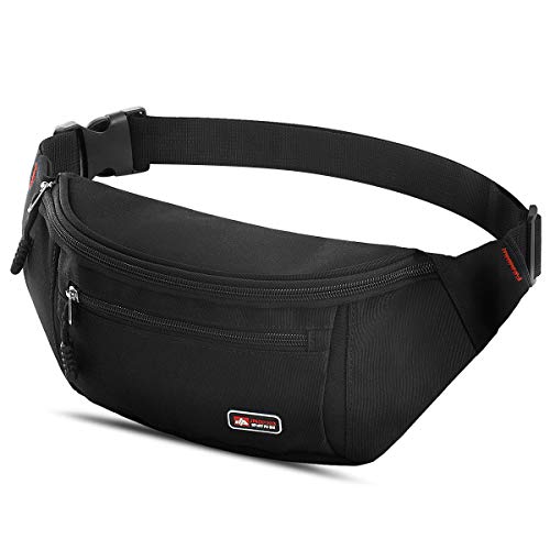Mobiusphy Bauchtasche für Damen und Herren Hüfttasche Gürteltasche Outdoor Groß Handytasche Sport Wasserdicht Geldgürtel für Camping Wandern Fitness Fahrrad Reisen Jagd Dunkelschwarz