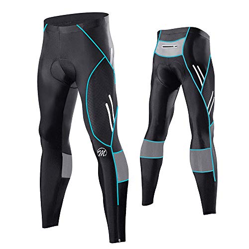 MEETWEE Herren Radlerhose Lange Fahrradhose, Kompression Radhose Leggings Radsport Hose für Männer Elastische Atmungsaktive 3D Schwamm Sitzpolster (Blau, L)