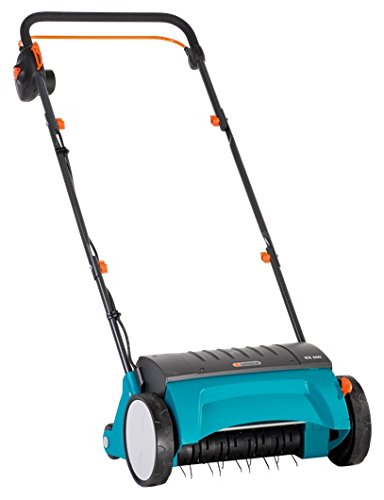 GARDENA Elektro-Rasenlüfter ES 500: Vertikutierer mit Arbeitsbreite 30 cm, Rasenfläche bis 600 m², Leistung 500 W, Verstellhebel für Arbeitstiefe, teilbares Gestänge, Räder mit Spezialprofil (4066-20)