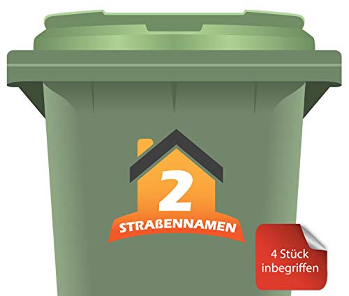 RJWprint Mülltonnen-Aufkleber Personalisierbar mit Adresse/Straßennamen 15 x 12 cm, 4 Stück