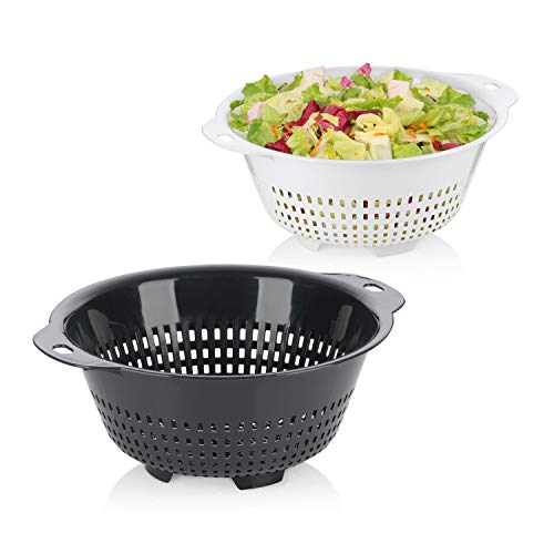 MamboCat 2tlg.-Set Salat-Seiher Hajo I Küchensiebe 1x weiß + 1x grau I Ø 27 cm I Küchenzubehör I Abtropfen von Obst, Gemüse und Salat I Spaghetti-Siebe