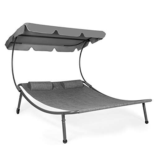 Park Alley Doppelliege Sonnenliege mit Dach und Kissen, Doppel Gartenliege mit Rollen für 2 Personen, Relaxliege mit Sonnendach für Garten oder Balkon in Anthrazit Melange, 202x170x160cm