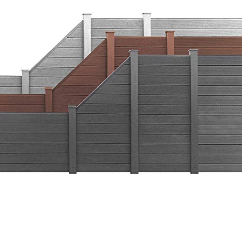 HORI WPC Garten Zaun I Lamellenzaun, Sichtschutz Komplettset I Braun I Höhe 180 cm I 1x Schräg und 1x Pfosten klein