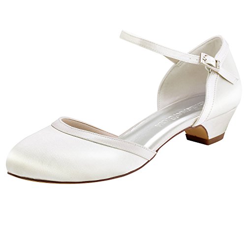 Elegantpark HC1621 Runde Zehen Schnalle Hoch Absatz Pumps Satin Tanzschuhe Damen Brautschuhe Ivory EU 41