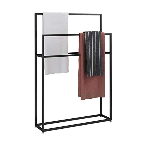 WING Handtuchständer freistehend Metall, handtuchhalter Bad stehend schwarz, Baden Handtuchständer mit 3 Handtuchstangen, Badaccessoire und Kleiderbutler,65×20×110cm(L×W×H)