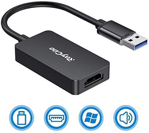 FLYLAND USB to HDMI Adapter, USB 3.0/2.0 to HDMI Audio Video Adapter, HD 1080P Video Graphics Cable Converter for PC, Laptop HDTV TV Compatible with Windows XP/10/8/7 - Black