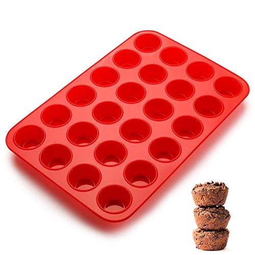 SveBake Mini Muffinform - Silikon Muffinblech Backformen für 24 Muffins mit Antihaftbeschichtung, Muffins, Cupcakes, Brownies, Kuchen, Pudding 34x23x2.5cm, Ø 4,5cm, Rot