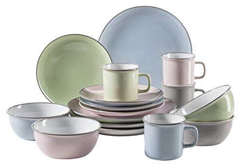 Mäser 931447 Maila, Buntes Geschirr-Set für 4 Personen im modernen Vintage-Look, 16-teiliges Kombiservice im Retro-Design, Steinzeug