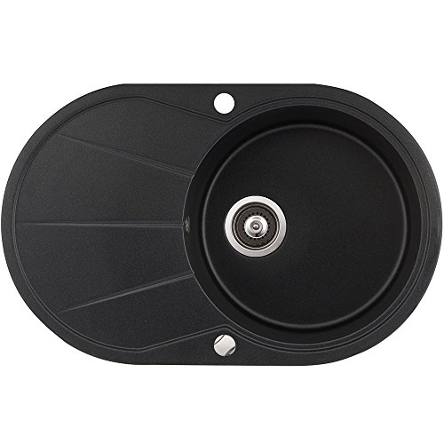 Spüle Granit Verbundspüle Küchenspüle Einbauspüle Auflage 780 x 500 mm große Ablage Spülbecken + Drehexcenter + Siphon (Schwarz (601))