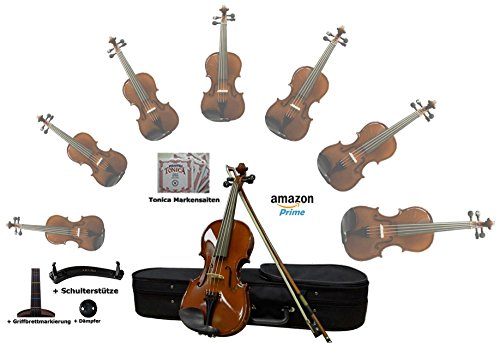 Sinfonie24 Set Geige/ Violine für Einsteiger aus Hamburger Geigenbau Manufaktur (Basic III) inkl. Bogen, Koffer, Griffbrettmarkierug, Schulterstütze, Dämpfer und Markensaiten (4/4)- Versand durch Amazon