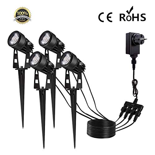 Gartenleuchte Set, GREEMPIRE 4er Gartenbeleuchtung IP65 Wasserdicht LED Gartenstrahler Pflanzenstrahler 3000K Gartenlampe Warmweiß 1080 Lumen 4*3W mit erdspieß Gartenbeleuchte Garten Spotbeleuchtung