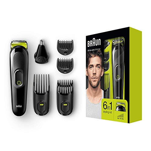 Braun 6-in-1 Multi-Grooming-Kit MGK3021, für Bart, Kopf und Körper, schwarz/grün
