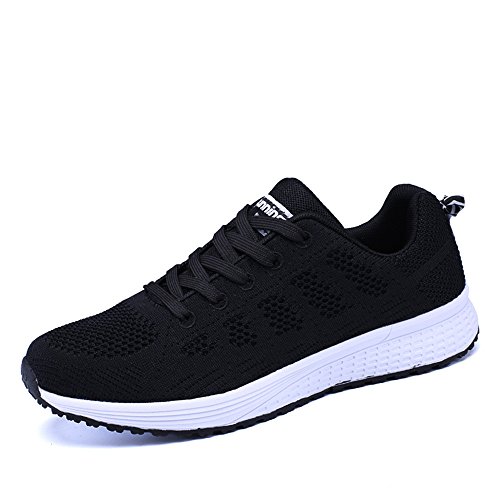 PAMRAY Damen Fitness Laufschuhe Sportschuhe Schnüren Running Sneaker Netz Gym Schuhe Schwarz Blau Grau Weiß Schwarz 39