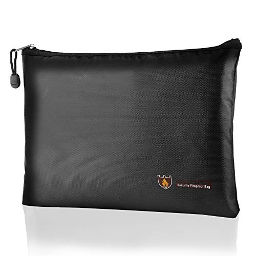 Feuerfeste Dokumententasche, Wasserdichte Dokumententasche für Bargeld, Pass, Schmuck und Andere Wertsachen - Nichtjuckende Aluminiumfolie beschichtet und Klettverschluss, Schwarz (34 * 24cm)