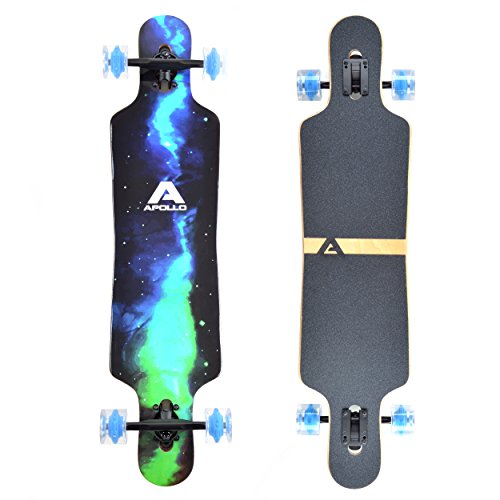 Apollo Longboard Galaxy Special Edition Komplettboard mit High Speed ABEC Kugellagern, Drop Through Freeride Skaten Cruiser Boards Farbe: Sternennebel / Grün