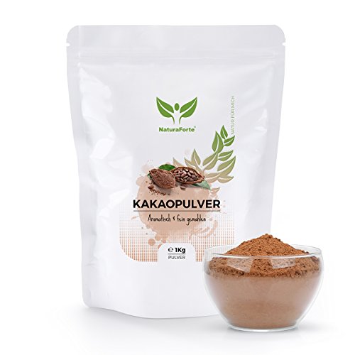 NaturaForte Kakaopulver 1 kg Stark Entölt, Rohkost ohne Zucker, 100 Prozent reiner Kakao aus hochwertigen Bohnen, Geringer Fett-Gehalt, Glutenfrei, Intensives Aroma