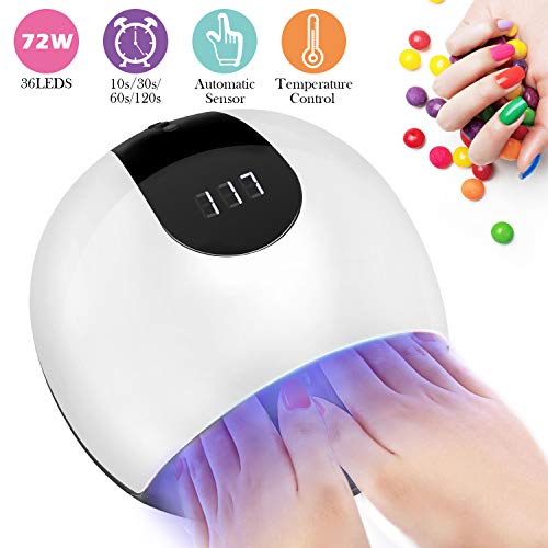 UV LED Nageltrockner, Nivlan Upgraded 72W Aushärtelampe, Professionelles Nagelaushärtelicht mit 4 Timer Einstellungen, Automatischer Sensor für Gelpolituren