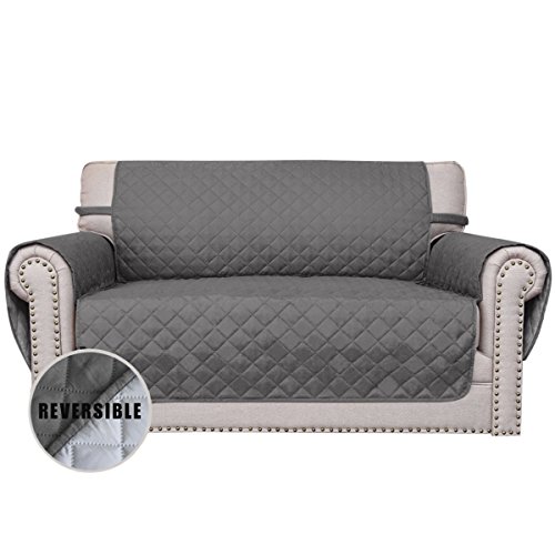 Sofaschoner,Sofa Schutz Abdeckung,Schonbezug,Sofaüberwurf, Sofabezug,Rutschfest，Reversible Gesteppte, Pet,HaustierAbdeckung（2-Sitzer，Gray/Light Gray）