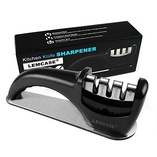 LEMCASE Messerschärfer - Messerschleifer, Messerschaerfer - Knife Sharpener aus Edelstahl mit rutschfeste Base | Schwarz