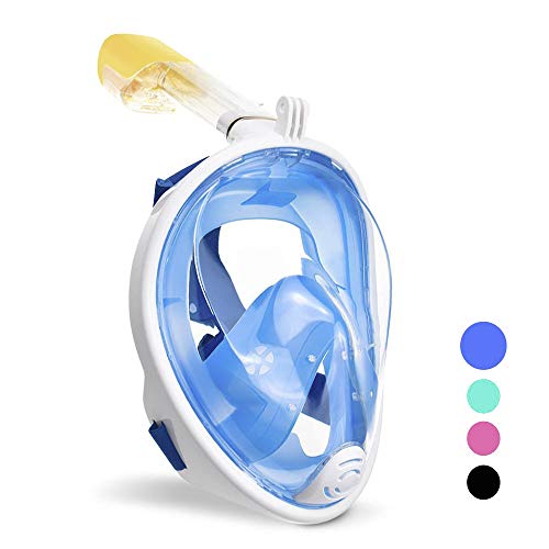 wolketon Tauchmaske Vollgesichtsmaske Schnorchelmaske 180° Sichtfeld Kamerahaltung Anti-Fog Anti-Leck für Erwachsene und Kinder (Blau L/XL)